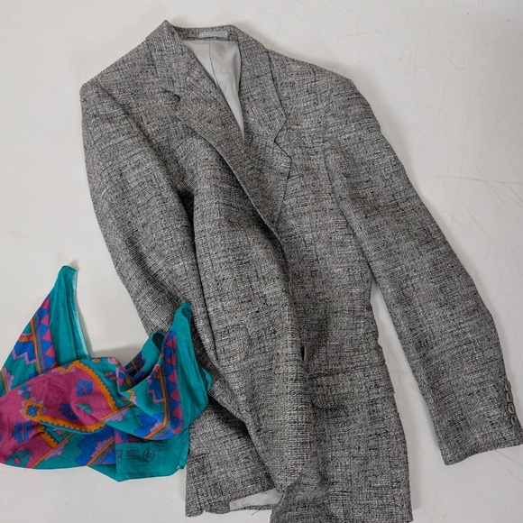 90's Tweed Blazer Oversized Structured Tailored Collar Boxy Vintage Lined - Picture 12 of 12